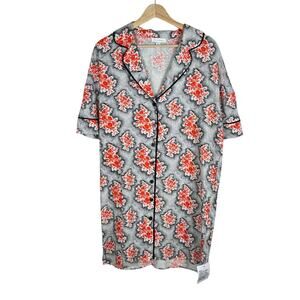 Topshop NWT Souvenir Shirt Dress In Red And Black Floral Size 6 Linen Blend